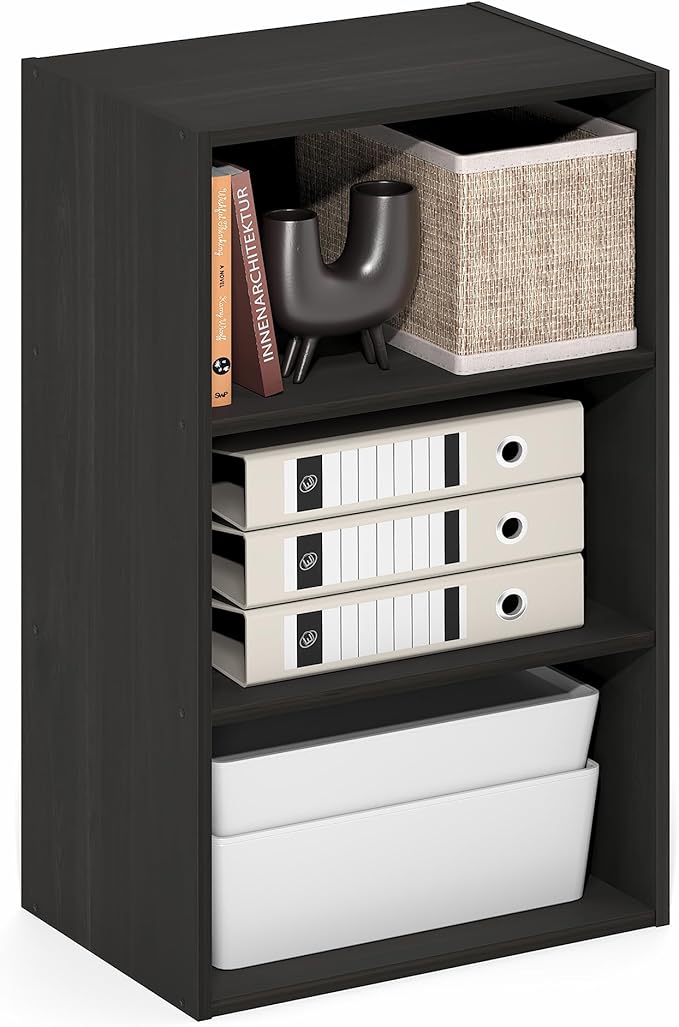 Furinno Basic Book Shelf, 3-Tier Bookshelf, Cube Storage Organizer Bookcase with Open Shelf, 11 x 17 x 26, for Living Room, Bedroom, Home Office, Espresso