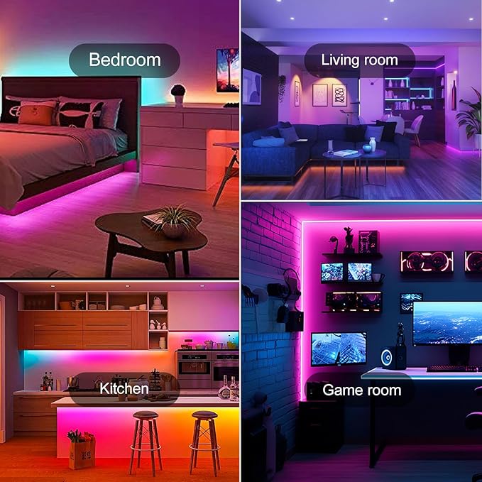 LED Strip Lights For Bedroom 130 FT(2 Rolls of 65.5 FT) with remote and intelligent application Bluetooth LED lights, music synchronized RGB color changing lights, suitable for room party decoration