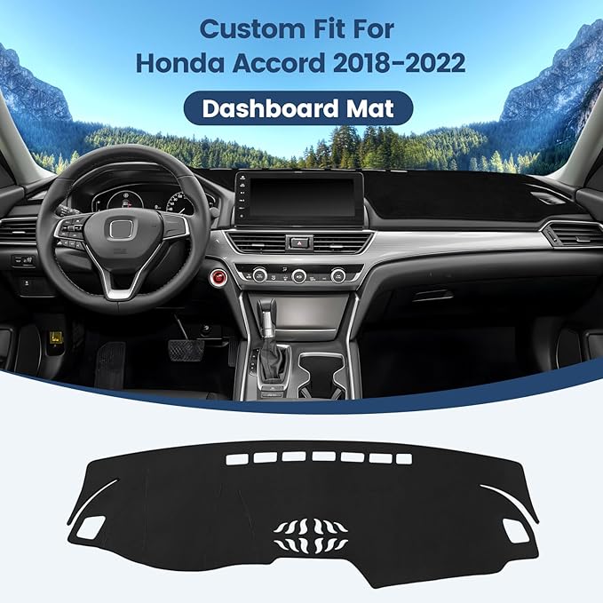 Dashboard Cover Mat Custom Fit for Honda Accord 2018-2022 Dash Cover Nonslip Dash Mat Protector Sunshade No Glare Black