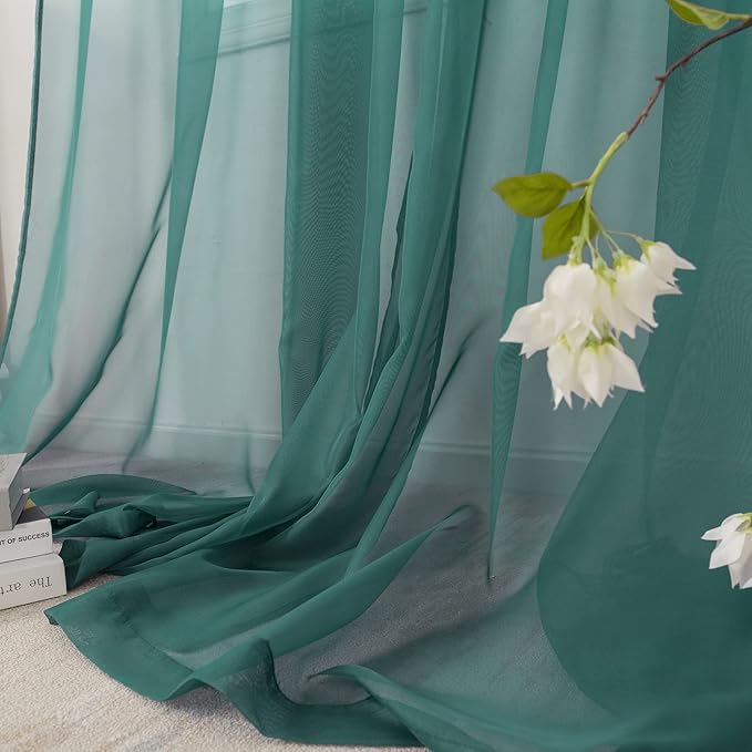 HUTO Christmas Dark Teal Green Sheer Curtains 72 inches Long for Bedroom Top Rod Pocket Sheer Window Panels Curtains for Nursery Living Room 52 by 72 Inch Length Set of 2