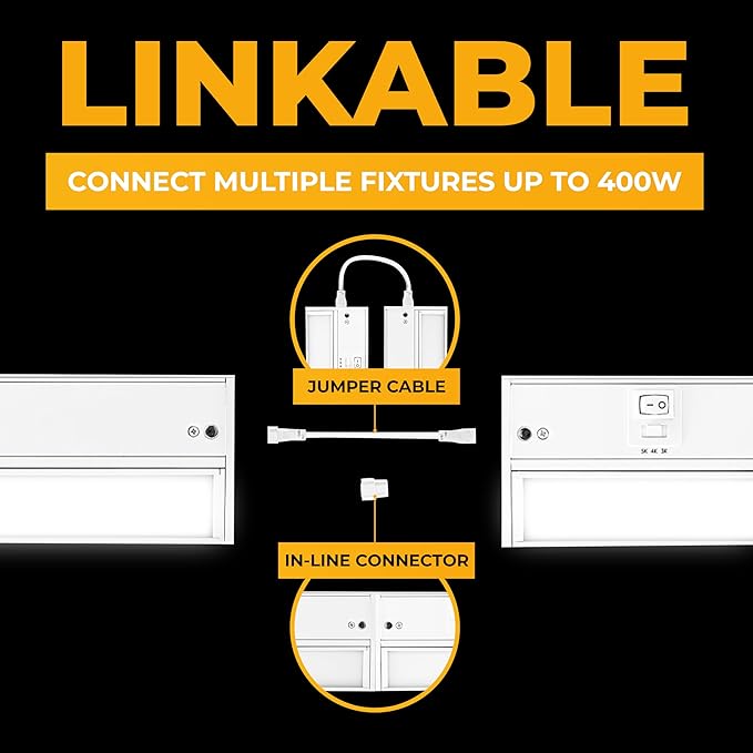 LED Under Cabinet Lighting Hardwired - 3CCT 12 Inch White Finish - Undercabinet Lights for Kitchen - Linkable Undercounter Dimmable Plug in Light or Hard Wired - Under Counter Fixture Direct Wire