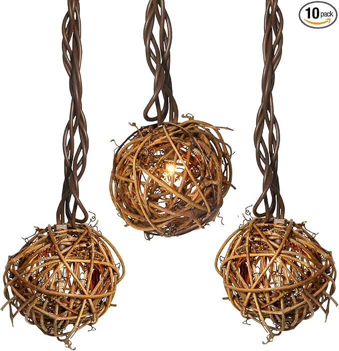 Rattan Christmas String Lights, 10 Mini Natural Globe Rattan Balls, Wicker Lights for Patio, Wedding, Garden, Party, Home Decor, Indoor Outdoor Use, 7.92Ft (Brown Cord)