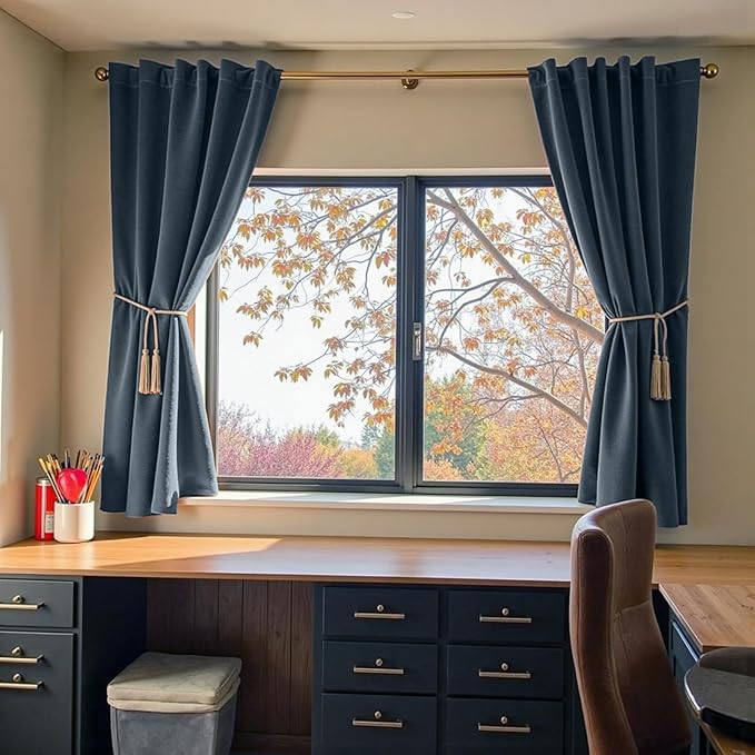 Lazzzy Velvet Blackout Curtains Thermal Insulated Room Window Drapes Super Soft Luxury Curtains for Living Room Bedroom Rod Pocket 2 Panels, Dark Slate, 52" W x 63" L