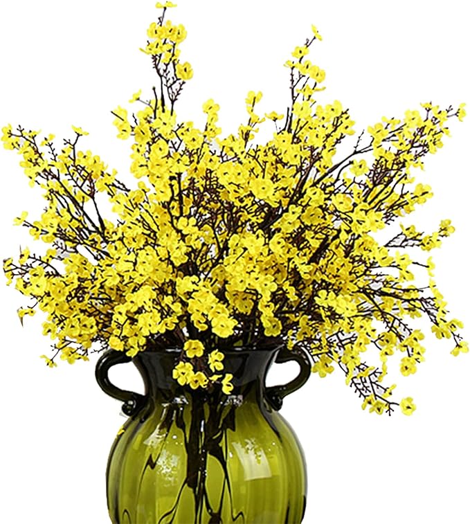 JAKY-Global Babys Breath Fabric Cloth Artificial Flowers 20 Bundle European Fake Silk Plants Decor Wedding Party Decoration Bouquets Real Touch DIY Home Garden (Yellow, 20 Bundles)