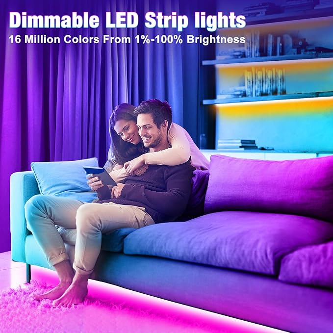 Led Lights 50ft Smart APP Control Music Sync Strip RGB Color Changing Led Lights for Bedroom Kitchen and Party