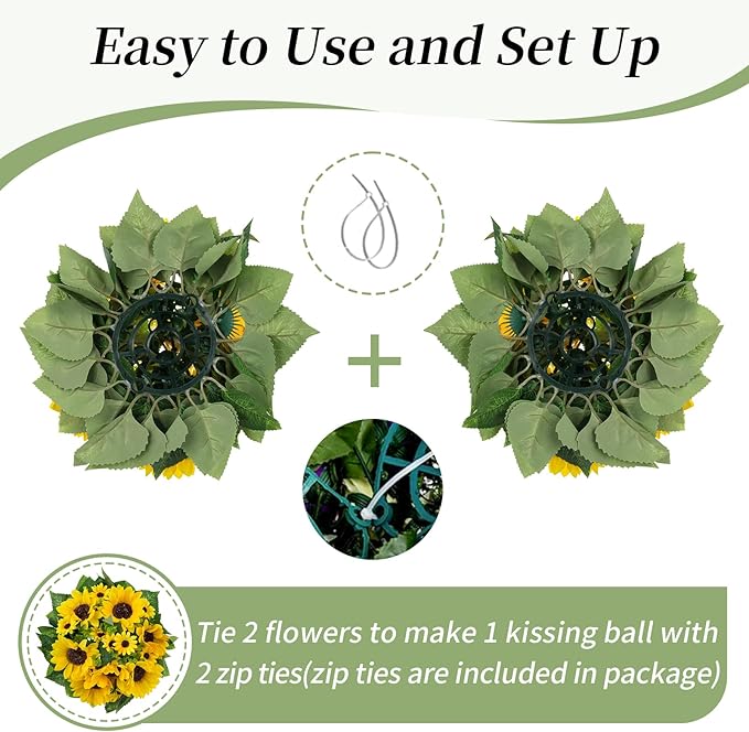 BLOSMON Sunflower Artificial Flowers Ball - 2 Pcs Fake Sunflower Flowers CenterPieces Decoration for Wedding Table Silk Kissing Floral Arrangements for Home Party Event DIY Decor