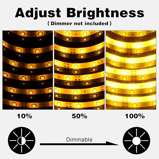 iNextStation 12V LED Light Strip IP65 Waterproof Yellow LED Strip Lights 16.4ft/5m Cuttable 300 SMD 2835 LED Tape Flexible Led Lights for Bedroom Outdoor Indoor Decor (Power Adapter not Included)