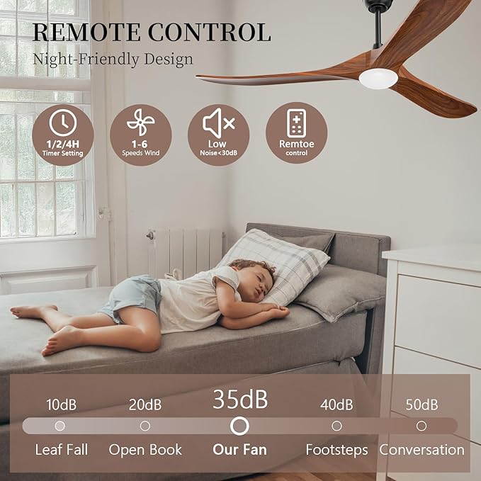 Obabala Ceiling Fans with Lights and Remote, 60inch Outdoor Ceiling Fan 3 Solid Wood Blades Fan with 3 Downrods for Patios, Modern Ceiling Fan with Noiseless Reversible DC Motor (Solid Wood, 60in)