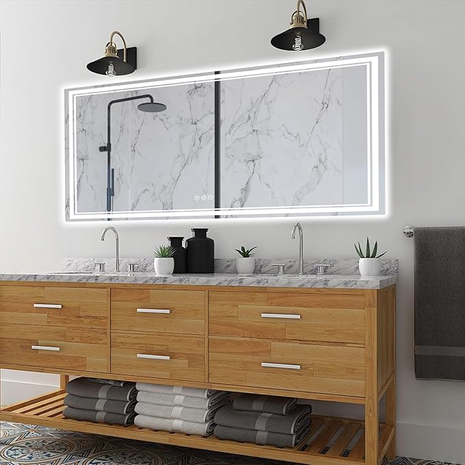 60x40 Inch Led Mirror for Bathroom with Front Light and Backlit, Dimmable Anti Fog Wall Bathroom Mirror with Led Lights, Water Proof, Decor Vanity Mirror