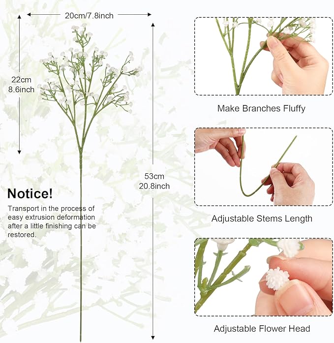 N&T NIETING Babys Breath Artificial Flowers Bulk White, 30Pcs Real Touch Faux Gypsophila Bouquets for Wedding Arch, Event Decor, Party Centerpieces, DIY Floral Arrangements, White
