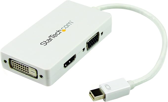 StarTech.com Travel A/V Adapter: 3-in-1 Mini DisplayPort to VGA DVI or HDMI Converter - White (MDP2VGDVHDW)