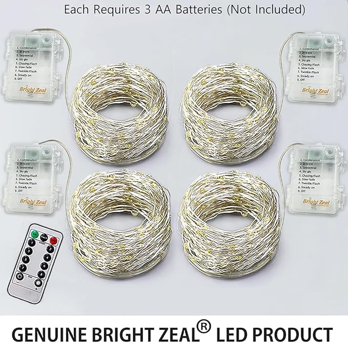 Bright Zeal 66 Ft 200 LED 8 Mode Blue Christmas Fairy Lights Battery Operated with Timer and Remote - 8 Modes Christmas String Lights Outdoor Waterproof Twinkle Xmas Lights Silver Wire String Lights