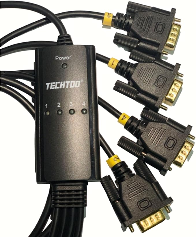 4 Port USB to Serial RS232 DB9 Adapter USB to Seria Converter Serial Cable 9-Pin with Thumbscrews (Prolific Chip W/Thumbscrews, 4 Port)
