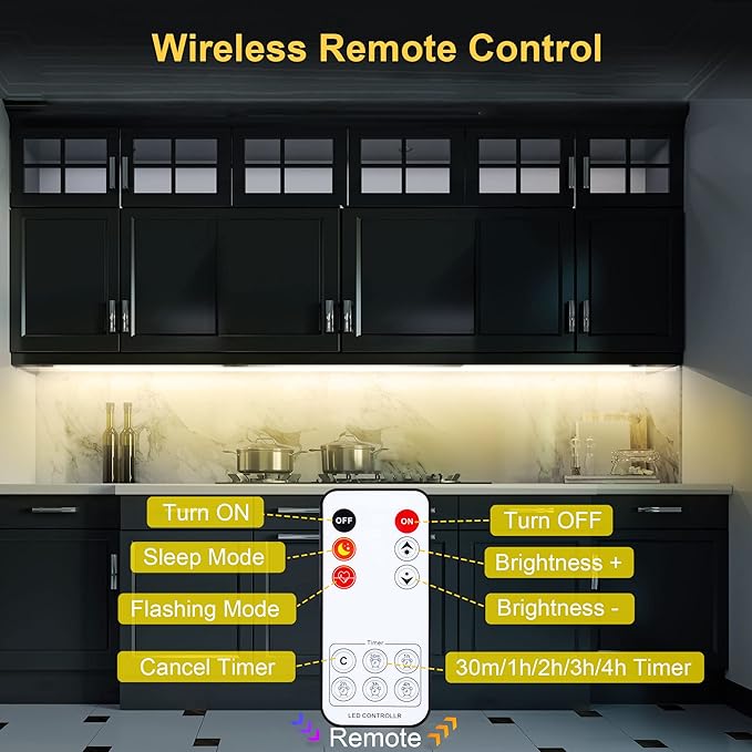 LAFULIT 8 PCS Under Cabinet Lighting Kit, Bright Under Cabinet Lights, Flexible Led Strip Lights with RF Remote and Power Adapter, for Kitchen Cabinet Shelf Desk Counter, 4000K Neutral White, 13ft
