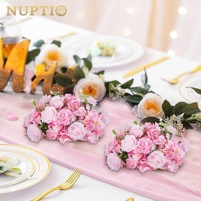 NUPTIO Flower Ball Arrangement Bouquet - 10 Pcs 14.2 inch Diameter Pink Fake Flowers Roses Balls for Centerpieces Tables - Artificial Rose Arrangements for Wedding Centerpiece Table Decorations