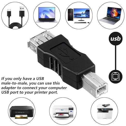 2 Pcs 2.0 A Female to USB B Male Printer Converter - USB A to B Adapter - AF/BM Adapter
