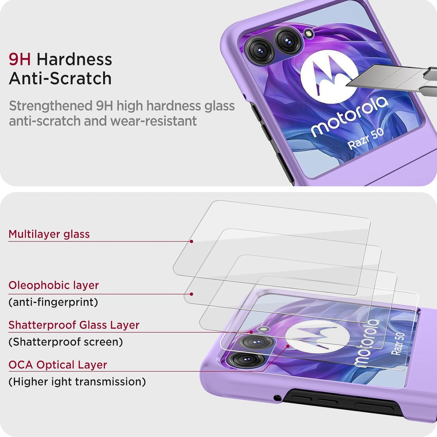 Miimall Motorola Razr 2024 Case, Ultra Thin Slim Matte Hard PC Anti-Slip Shock-Proof Cover, Purple