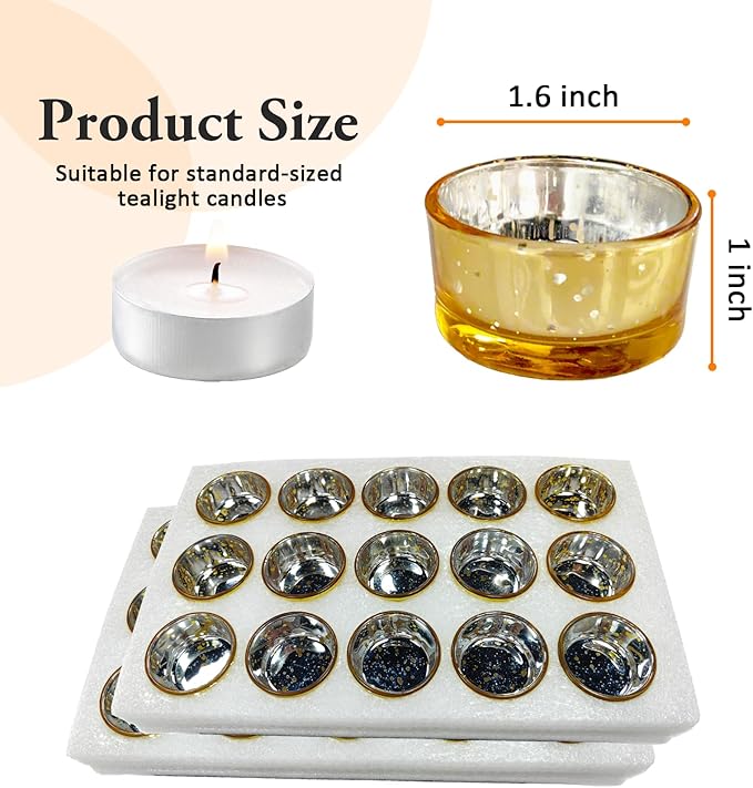 GOLDEAL 30 Pcs Samll Glass Tealight Candle Holders Speckled Gold Glass-Tea Candle Holders Bulk-Perfect for Weddings, Parties, Dinners - Ideal for 1.5" Standard Tealights and Candle Moulds…