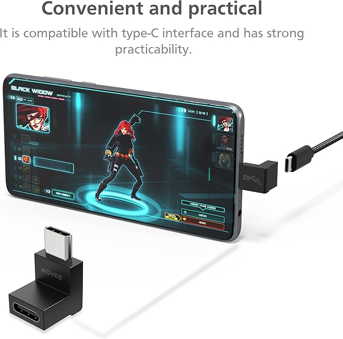 AGVEE 4 Pack Front Angle 90 Degree USB-C Male to USB-C Right Angled Female Adapter (Type-C 3.2 Gen 2) Converter Video Type-C 10G Data Extension Coupler Converter Connector, Black