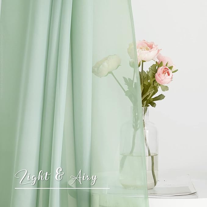 NICETOWN Voile Sheer Scarf Valances for Windows, 216" Extra Long Window Dressings for Anniversary/Wedding Design, Sage Green, 60" Wide, 2 Pieces
