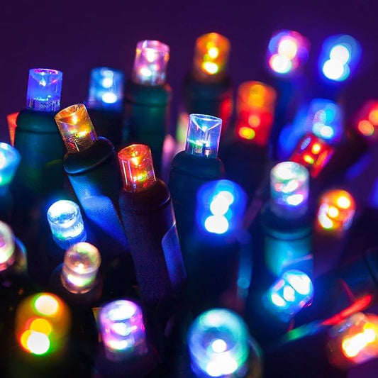 Wintergreen Lighting 50 LED Color Changing Multicolor Christmas Lights, 17 ft Indoor/Outdoor Wide Angle Mini String on Green Wire, Commercial Grade, 5mm