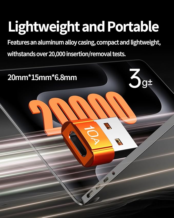 USB to USB C Adapter 10 Pack,10A 200W Fast Charging USB2.0 480Mbps Data Transfer,USB C Female to A Male Charger Converter for Ma-cBook Pad Phone 17/16/15 G-alaxy Smartphone Laptop Tablet Orange