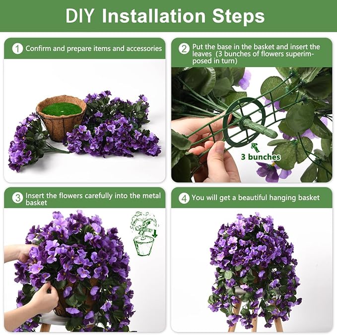 Artificial Fake Hanging Flowers Plants with Basket for Summer Outdoor Decoration,Faux Silk Begonia in Planter UV Resistant Look Real for Home Porch Yard Patio Balcony Decor