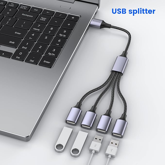 MOGOOD 4 in 1 USB Splitter Cable,USB to USB Cable Adapter,USB to 4 USB Adapter,Splitter 4 USB Cable,USB Power Split Adapter for Data Charging Power Adapter for Mac,Car, Xbox One, PS4, PS5, PC