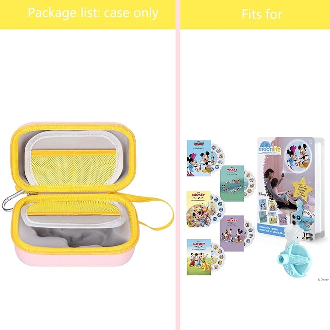 Hard Case Compatible for Moonlite Mini Projector and Story Reels, Storybook Projector Protective Storage Shell, CASE ONLY (Pink+Yellow)