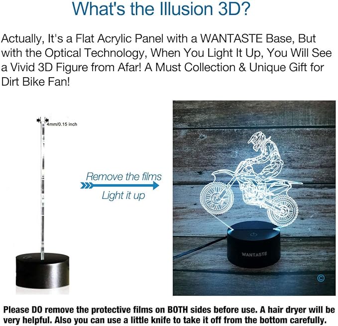 Motocross 3D Lamp Gift with Remote, Dirt Bike Decor Toys for Boys Girls Room, 7 Colors Changing Nightlight Bedside for Kids Baby