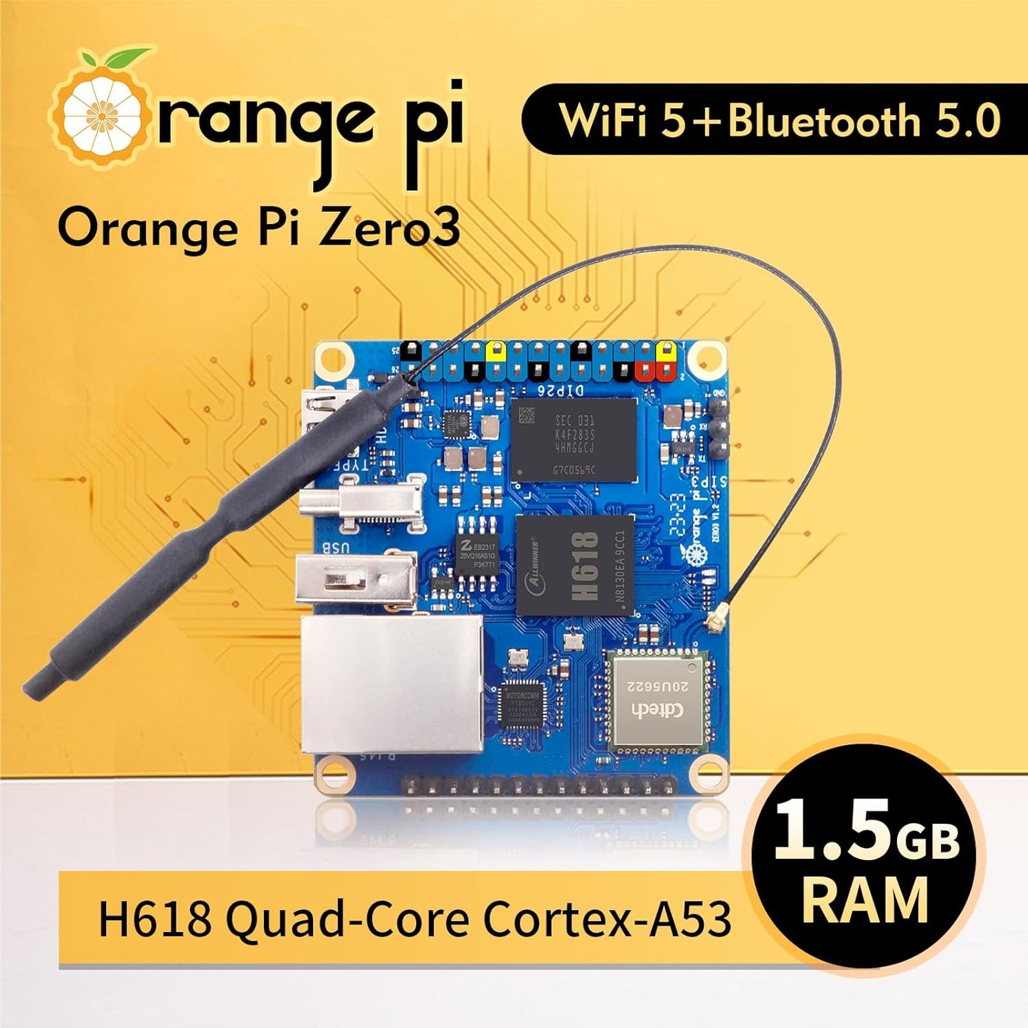 Zero 3 1.5G Allwinner H618 LPDDR4 Quad Core 64 Bit Single Board Computer, Supports 4K Display