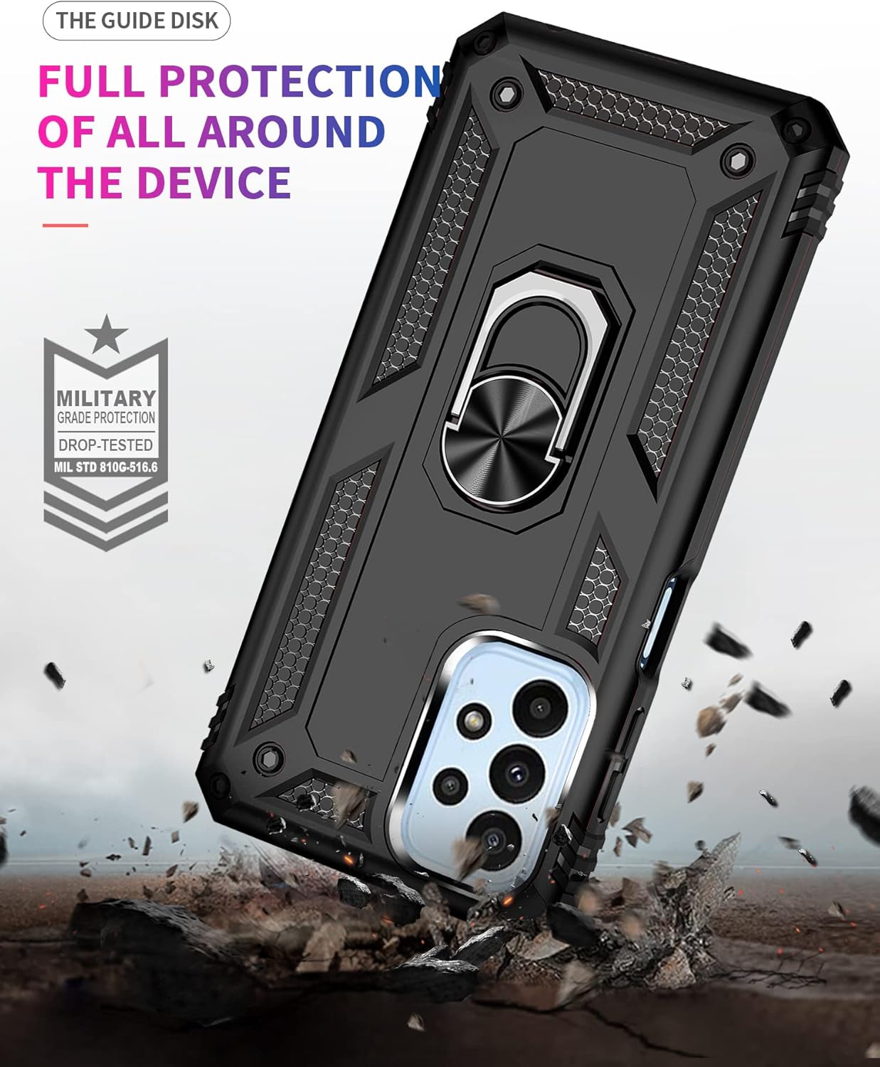 Military Grade Drop Impact Samsung Galaxy A23 5G Case (Purple) - 360 Metal Rotating Ring Kickstand Heavy Duty