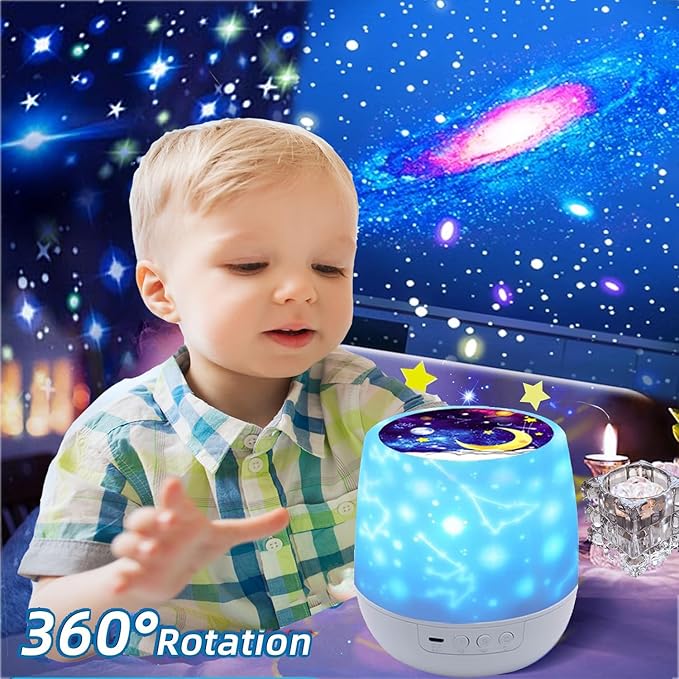 Kids Night Light Projector - USB Star Light Projector with 360 Rotation, 7 Sets of Film
