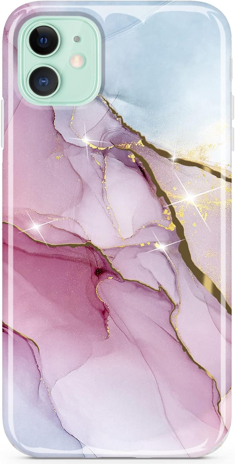 JIAXIUFEN Gold Electroplated Glitter Marble Case for iPhone 11 Pro, Slim Shockproof Flexible TPU Cover
