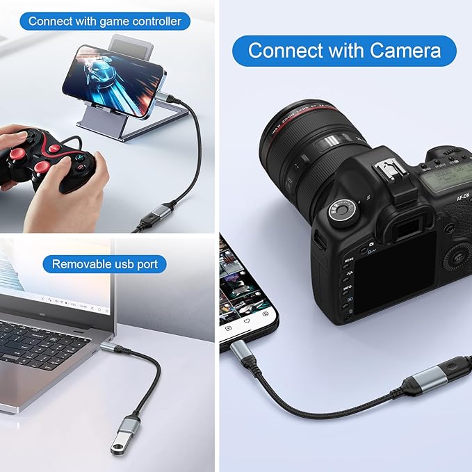 USB C to USB 3.0 Adapter, OTG Adapter for Android iPhone 16e/16/16 Pro/16 Pro Max/16 Plus/15/15 Pro/15 Pro Max/15 Plus, Type C Male to USB Female OTG Cable for Samsung Galaxy S25, MacBook Pro, Camera