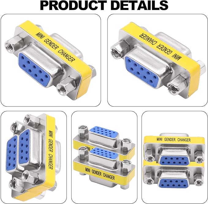 DB9 Gender Changer Solderless Connector Female to Female Adapter Mini RS232 D-SUB 9 Pin Serial Cable Coupler-4pcs