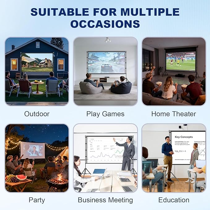 100inch Projector Screen and Stand,Outdoor and Indoor Projection Screen,16:9 4K HD Rear Front Movie Screen Portable with Carry Bag Wrinkle-Free Design for Home Theater 100inch