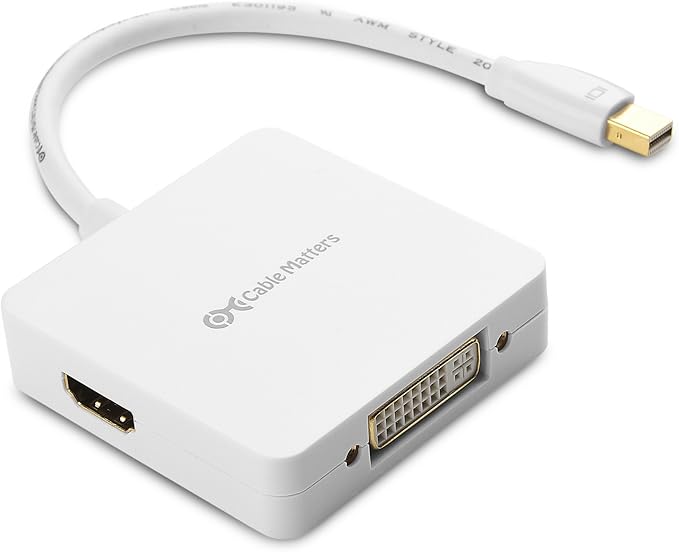 Cable Matters Mini DisplayPort to HDMI Adapter with DisplayPort and DVI 3-in-1 Adapter in White Thunderbolt and Thunderbolt 2 Port Compatible Supporting 4K Resolution via HDMI andDisplayPort