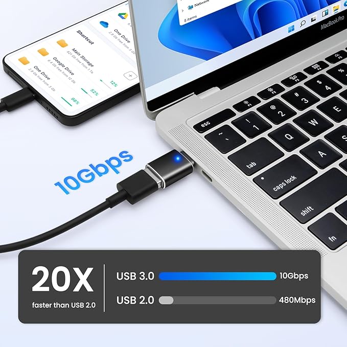 USB-C to USB-A Adapter (2-Pack), USB C Male to USB 3.0 Female Adapter Charging High-Speed Data Transfer and OTG Compatible with Phone/Tablet/Laptop and More - Black