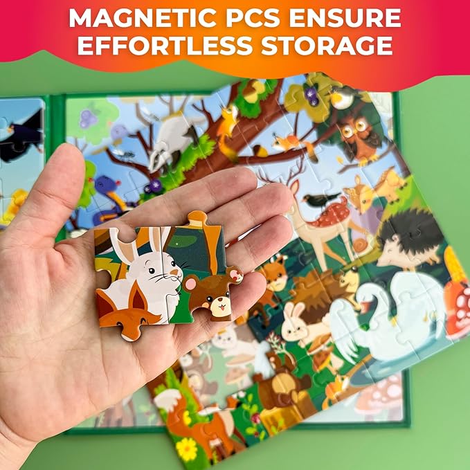 QUOKKA Magnetic Puzzles for Kids Ages 3-5 - 2x48 Travel Puzzles Games for Toddlers 3-4 Years Old - Activities Car Toy for Boys and Girls 4-6 yo - Farm & Forest Animals Learning Magnet for Road Trip