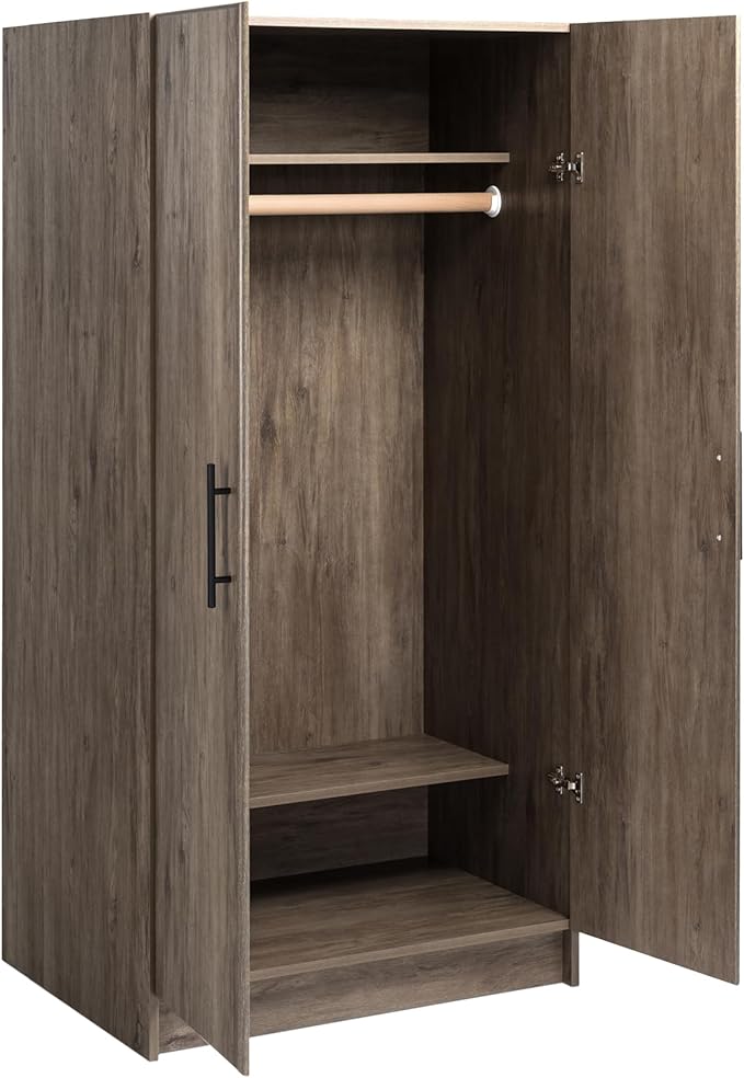 Prepac Elite 32" Storage Cabinet, Gray Storage Cabinet with Hanging Rail and Shelves for Living room, Kitchen ang Laundry Room 24.5" D x 32" W x 65" H