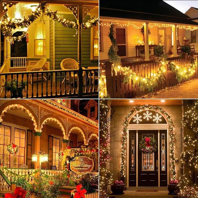 Brizled 2 Pack Solar String Lights, Total 132FT 400 LED Outdoor Solar Fairy Lights, 8 Modes Solar Twinkle Lights, Waterproof Mini LED Solar String Lights for Christmas Garden Party Decor, Warm White
