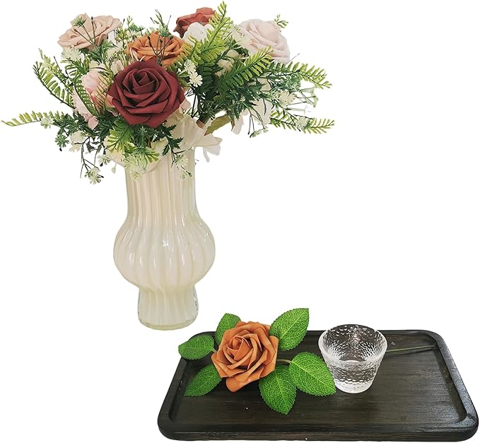 Artificial Fake Flowers 25pcs Roses, Shade of Brown Foam Rose Faux Flower for DIY Wedding Bouquets Bridal Shower Centerpieces Floral Arrangements Party Tables Home Decorations
