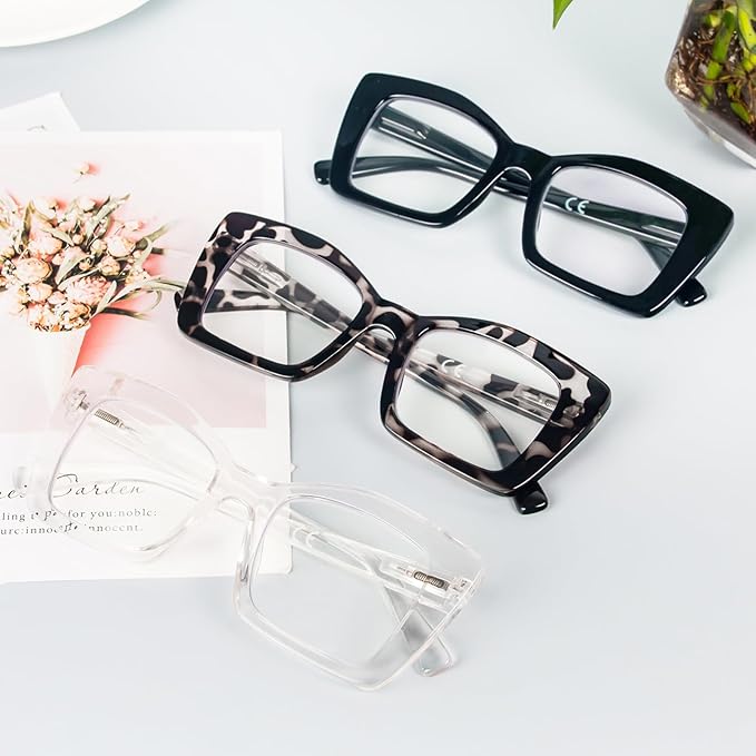 REAVEE Oversized Square Reading Glasses Oprah Style for Women, Blue Light Blocking Large Frame Computer Readers Spring Hinge