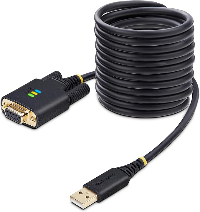 StarTech 10ft (3m) USB to Null Modem Serial Adapter Cable, COM Retention, FTDI, USB-A to RS232, LED Indicators, Changeable DB9 Screws Nuts