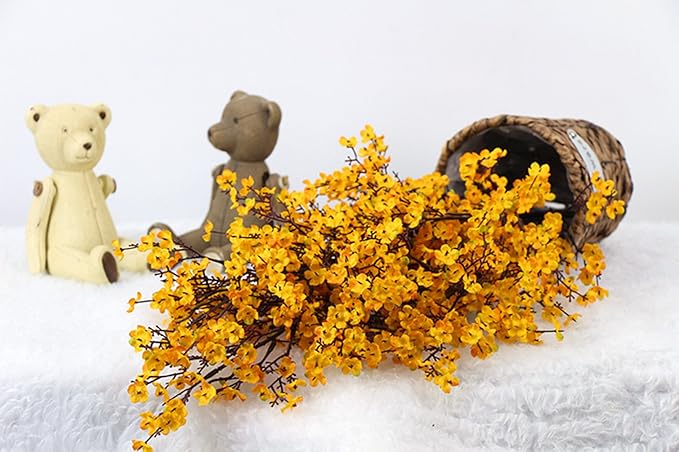 JAKY-Global Babys Breath Silk Artificial Flowers 6 Bundle Fall Stems Fake Plants Decor Wedding Party Decoration Bouquets Real Touch DIY Home Garden(Yellow Orange 6pcs)