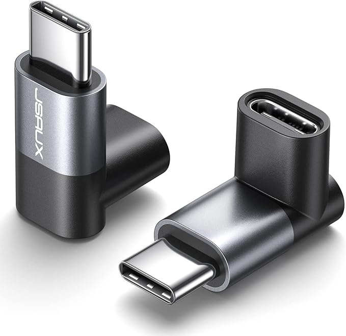 JSAUX 90 Degree USB C to USB C Adapter 2-Pack, 100W 40Gbps Data Transfer Right Angle Type-C Adapter for Steam Deck, Switch 2, ROG Ally, iPhone Air, iPhone 15/16/17 Series and More USBC Devices - Grey