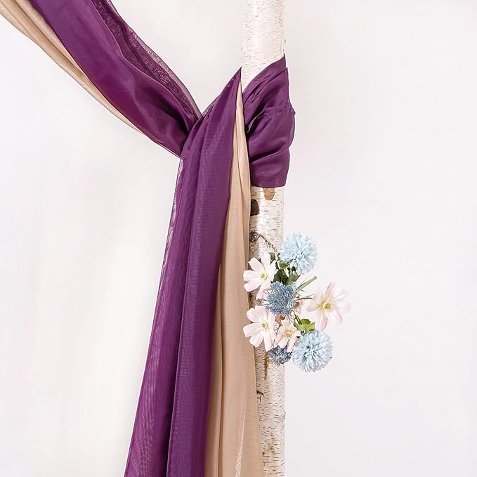MIULEE Luxury Sheer Voile Elegant Topper Long Window Valance Solid Treatment Swags Drapes for Ceremony Wedding Canopy Bed 54" x 216" Plum Purple