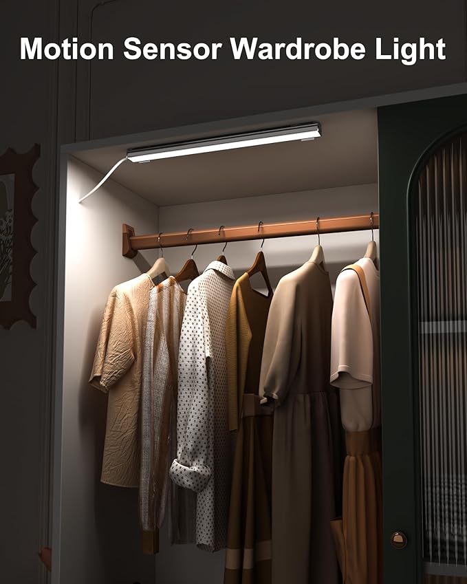 ASOKO Motion Sensor Dimmable Led Under Cabinet Lighting,12 inches Plug in Led Counter Light Bars, Cool White 6000K Light Bar for Kitchen/Closet/Wardrobe/Shelf/Desk/Display Case