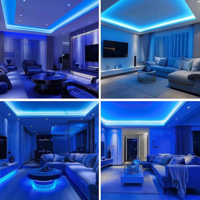 TOPAI 12V COB LED Strip Light Blue Waterproof IP65 16.4ft/5M 480LEDs/M Dotless High Density Self Adhesive Cuttable Flexibl LED Tape Light for Cabinet Home DIY Lighting Projects